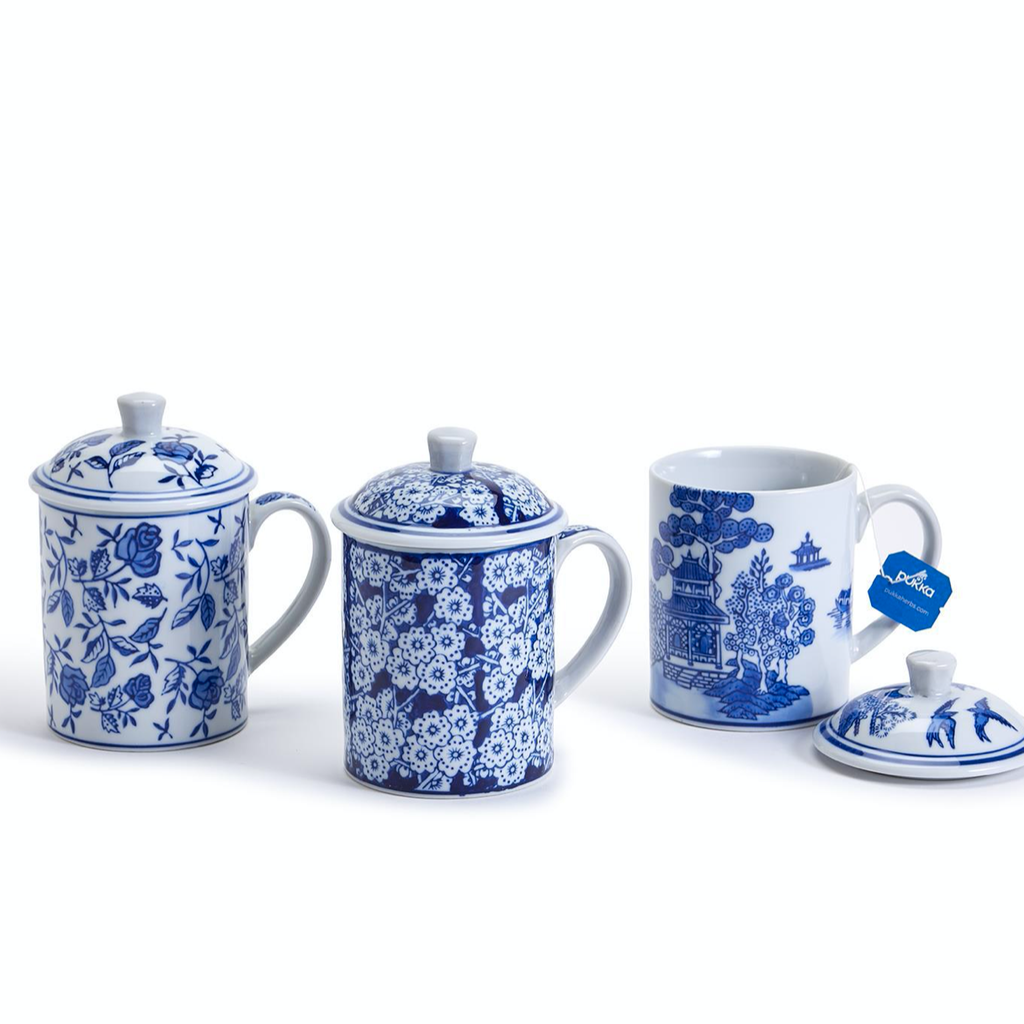 Chinoiserie Mug with Lid, assorted designs