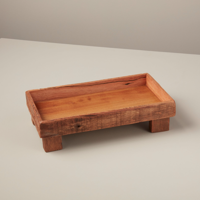 LPM Reclaimed Wood Rectangle Footed Tray, small