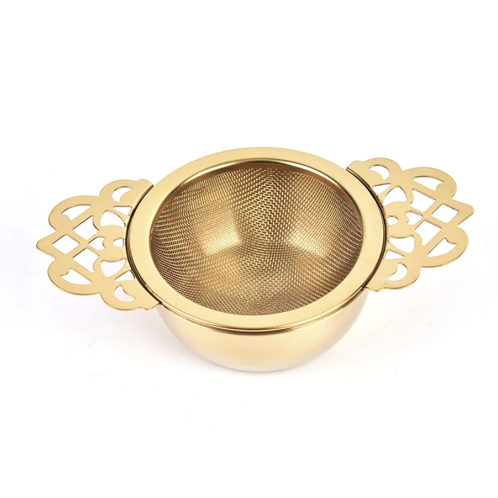 Gold Mesh Tea Strainer with Bowl
