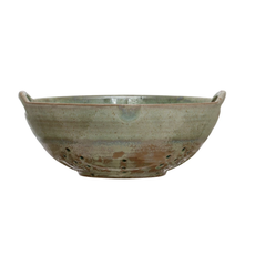 Stoneware Berry Bowl with Handles, aqua