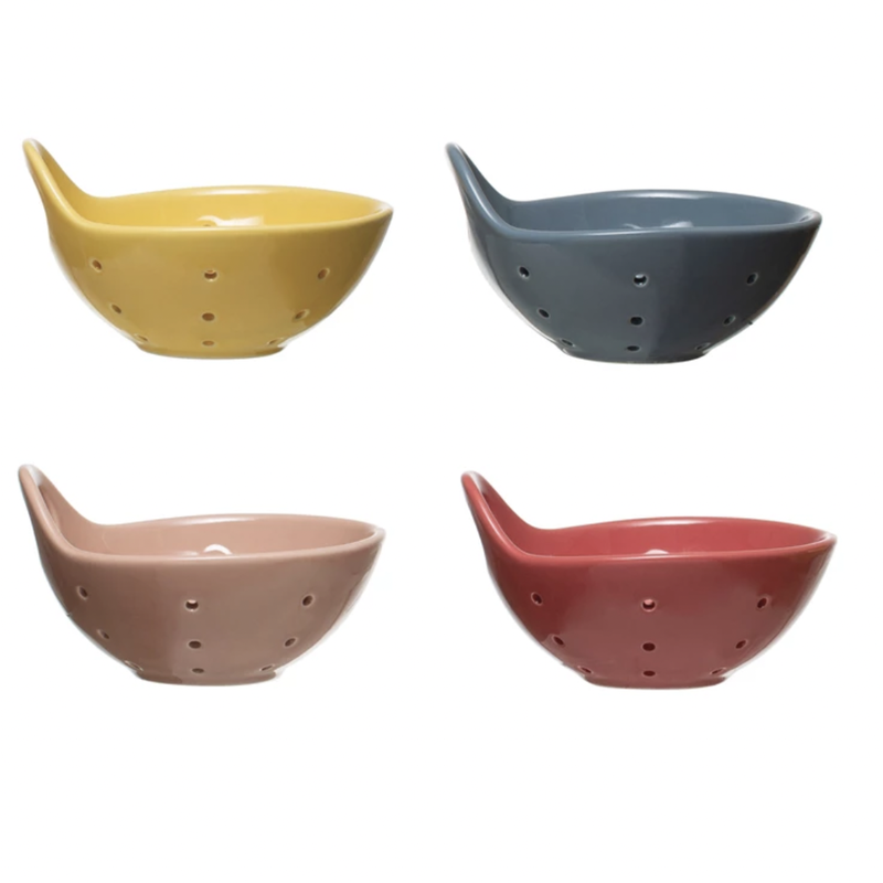 Stoneware Berry Bowl with Handle, assorted colors