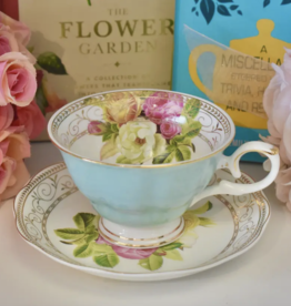 Floral Bouquet Mint Blue Teacup and Saucer