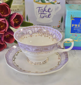 Lavender and Gold Teacup and Saucer