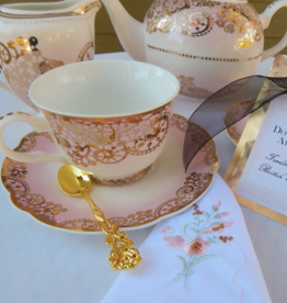 Blush Pink and Gold Scrolls Teacup and Saucer