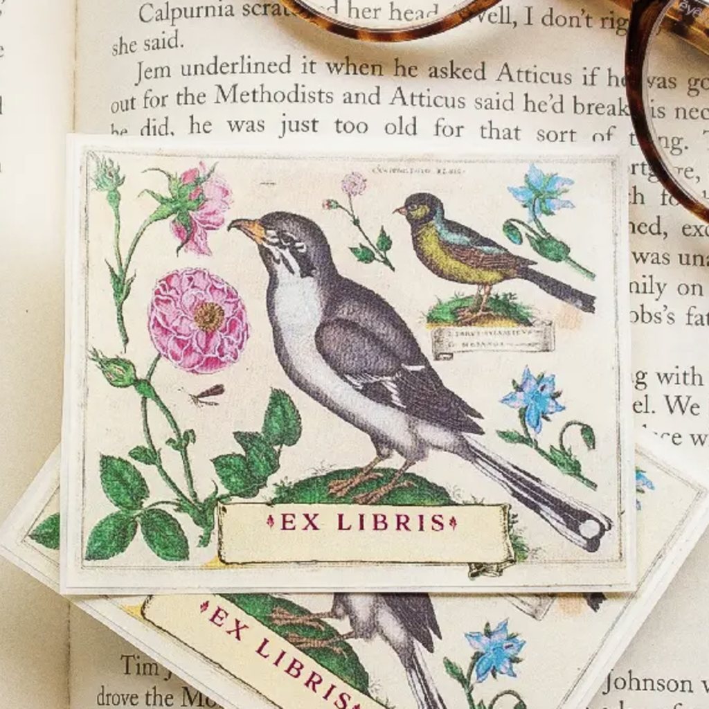 Bird and Flowers Bookplate Stickers