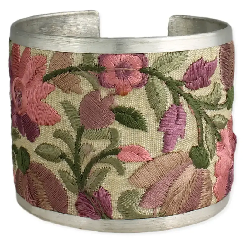 Light Pink Flower Embroidered Elegance Cuff Bracelet