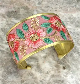 Soft Pink Floral Embordered Cuff Bracelet