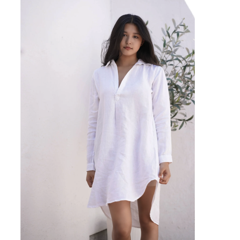 Simone Linen Dress, White, Extra Large