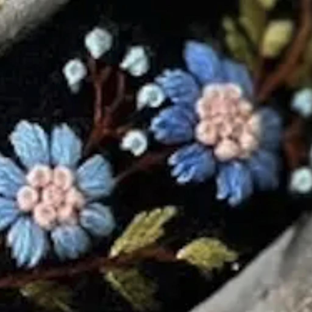 Summer Floral Embroidered Headband, Blue Flowers, Black