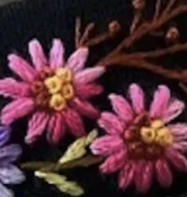 Summer Floral Embroidered Headband, Pink Flowers, Black
