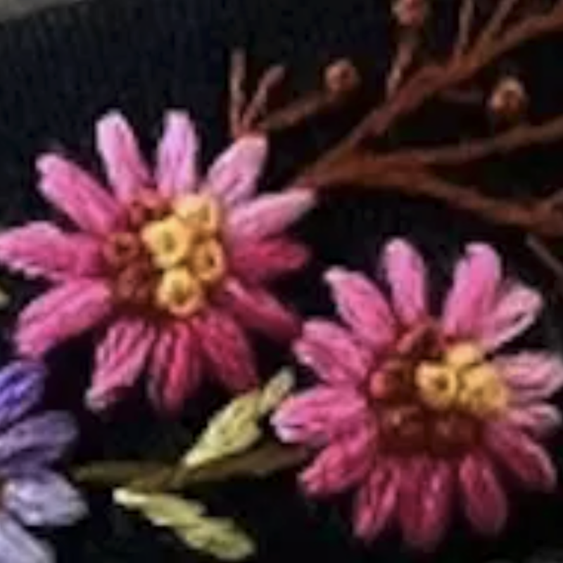 Summer Floral Embroidered Headband, Pink Flowers, Black
