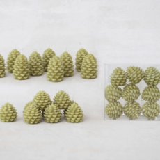 Unscented Pinecone Shaped Tealights, Green, Set of 9