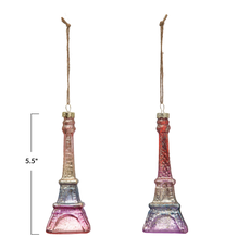 Hand-Painted Glass Eiffel Tower Ornament, Ombre
