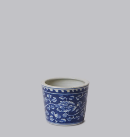 Porcelain Peony Cachepot, Small, Dark Blue