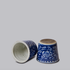 Porcelain Peony Cachepot, Small, Dark Blue