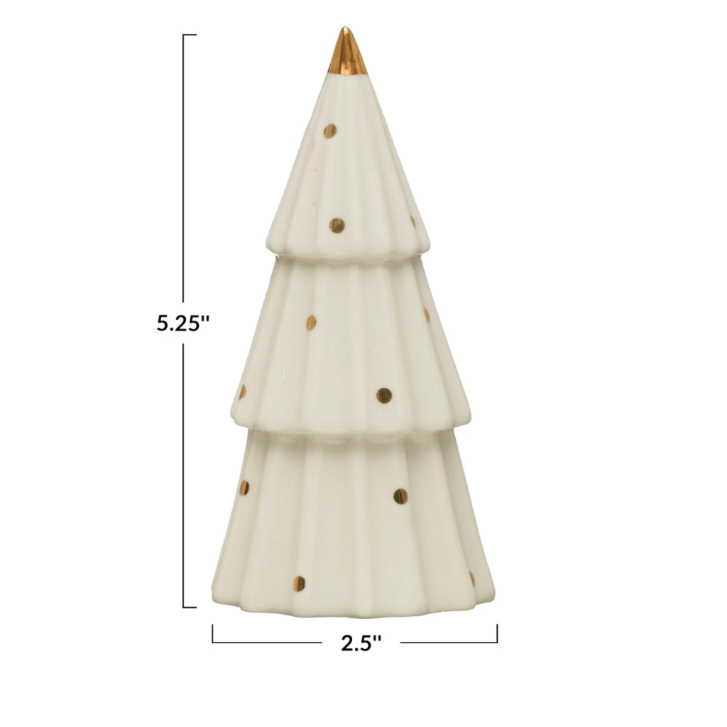 Stoneware Tree with Gold Electroplated Dots, White, Large