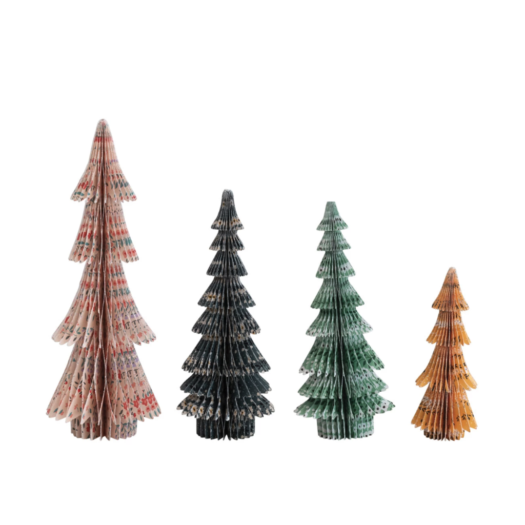 Handmade Paper Folding Honeycomb Trees, Multi Color, Small, Set of 4