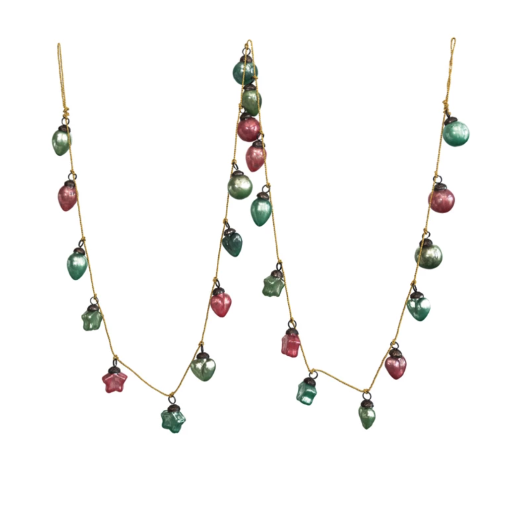 Mercury Glass Ornament Garland, Pink, Green & Mint