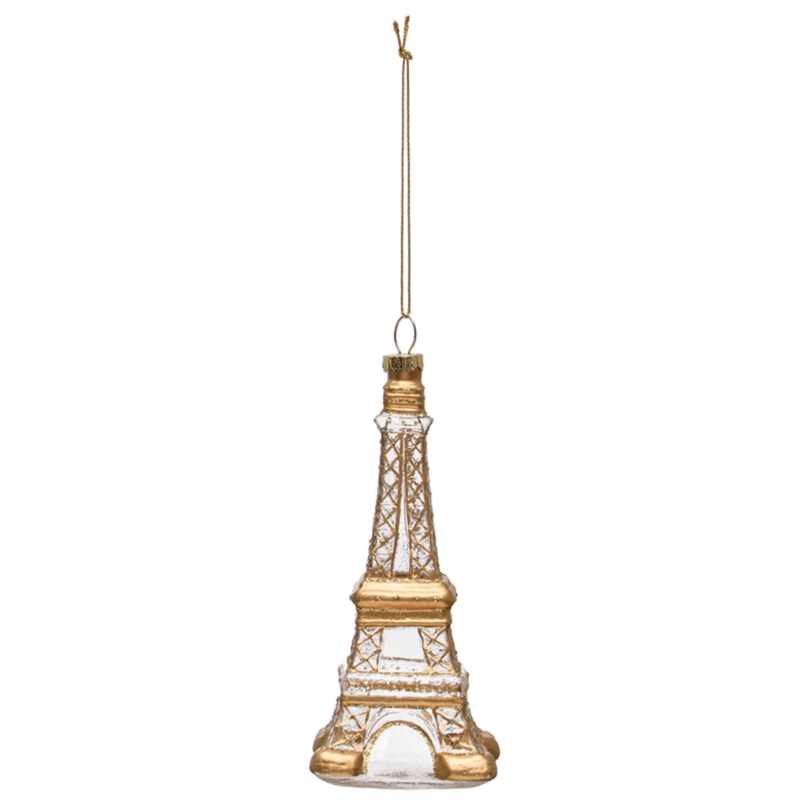 Hand-Painted Glass Eiffel Tower Ornament, Gold