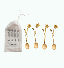 Brass Spoons with Flower Handles, Set of 4