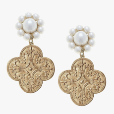 French Quatrefoil Pearl Earrings, Worn Gold