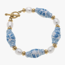 Porcelain and Pearl T-Bar Bracelet, Wedgwood Blue