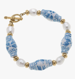 Porcelain and Pearl T-Bar Bracelet, Wedgwood Blue