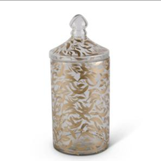 Glass Gold Leaf Pattern Container with Lid, Large