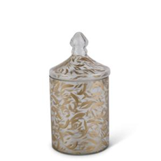 Glass Gold Leaf Pattern Container with Lid, Medium