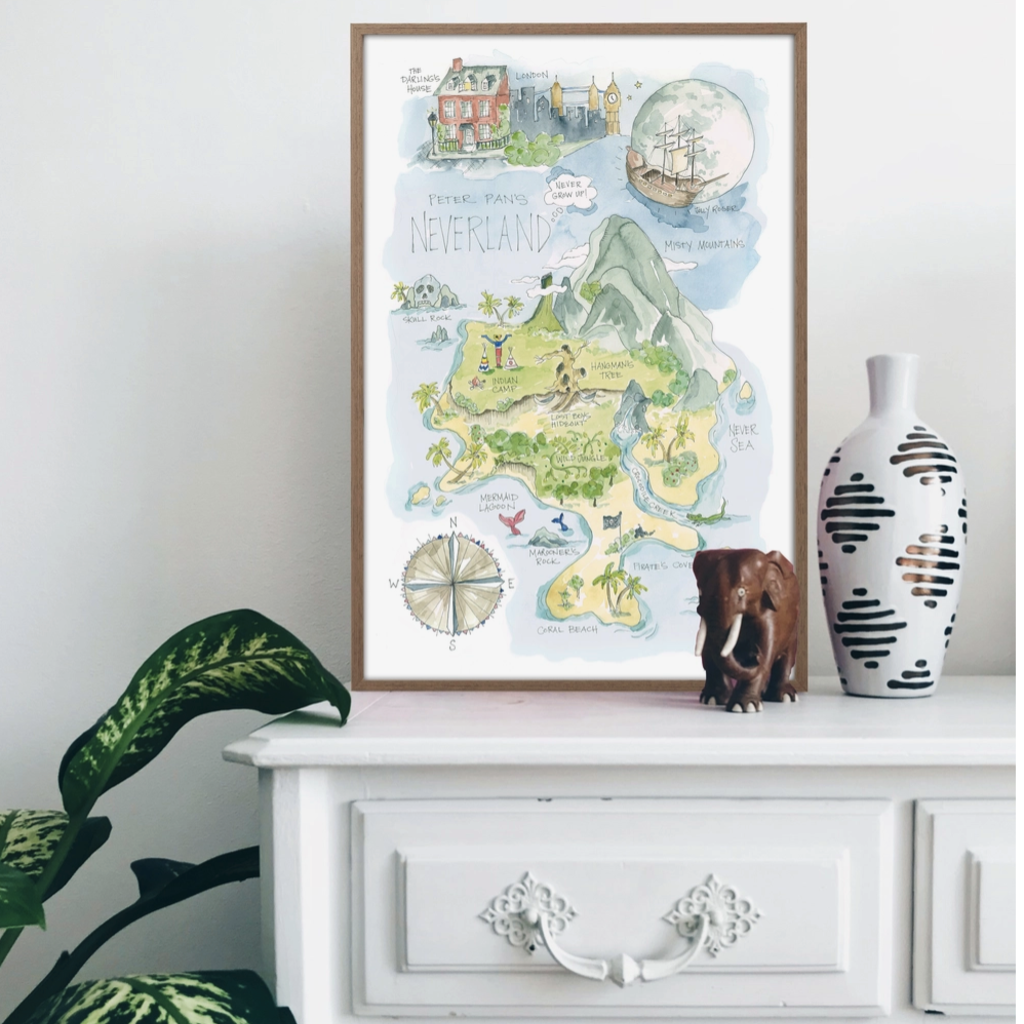 Peter Pan's Neverland Map Print, 18x24