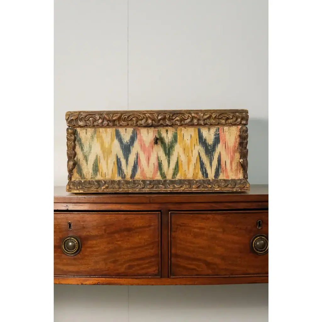 18th Century Antique Italian Ikat Decorated Wood Box/Scatole/scatola