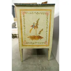 19th Century Antique Italian Painted Chest of Drawers With Painted Bird and Floral Motif