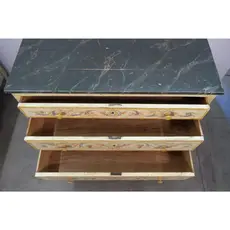 19th Century Antique Italian Painted Chest of Drawers With Painted Bird and Floral Motif