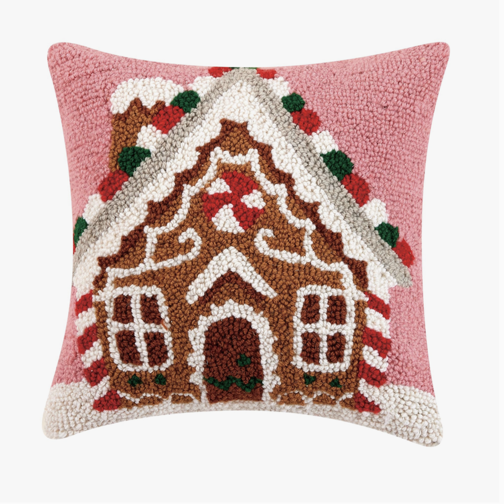 Gingerbread House with Candycane Hook Pillow