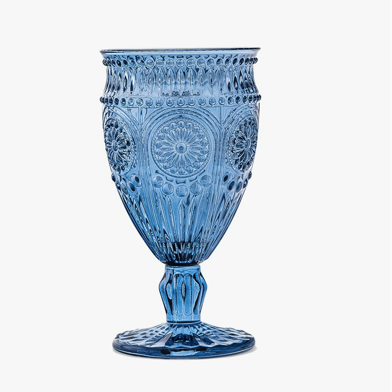 Vintage Style Pressed Glass Wine Goblet, Blue