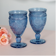 Vintage Style Pressed Glass Wine Goblet, Blue