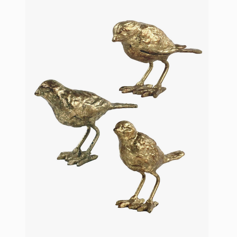 Cast Iron Gold Leaf Birds, Set of 3