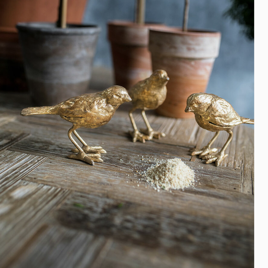 Cast Iron Gold Leaf Birds, Set of 3