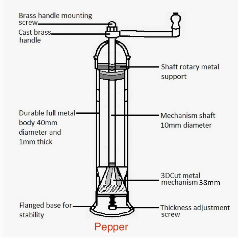 Brass Mill Pepper Grinder, 8"