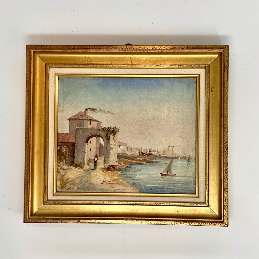 Antique Provencal Painting of French Coast