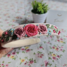 Floral Embroidered Headband, Fuchsia and Purple