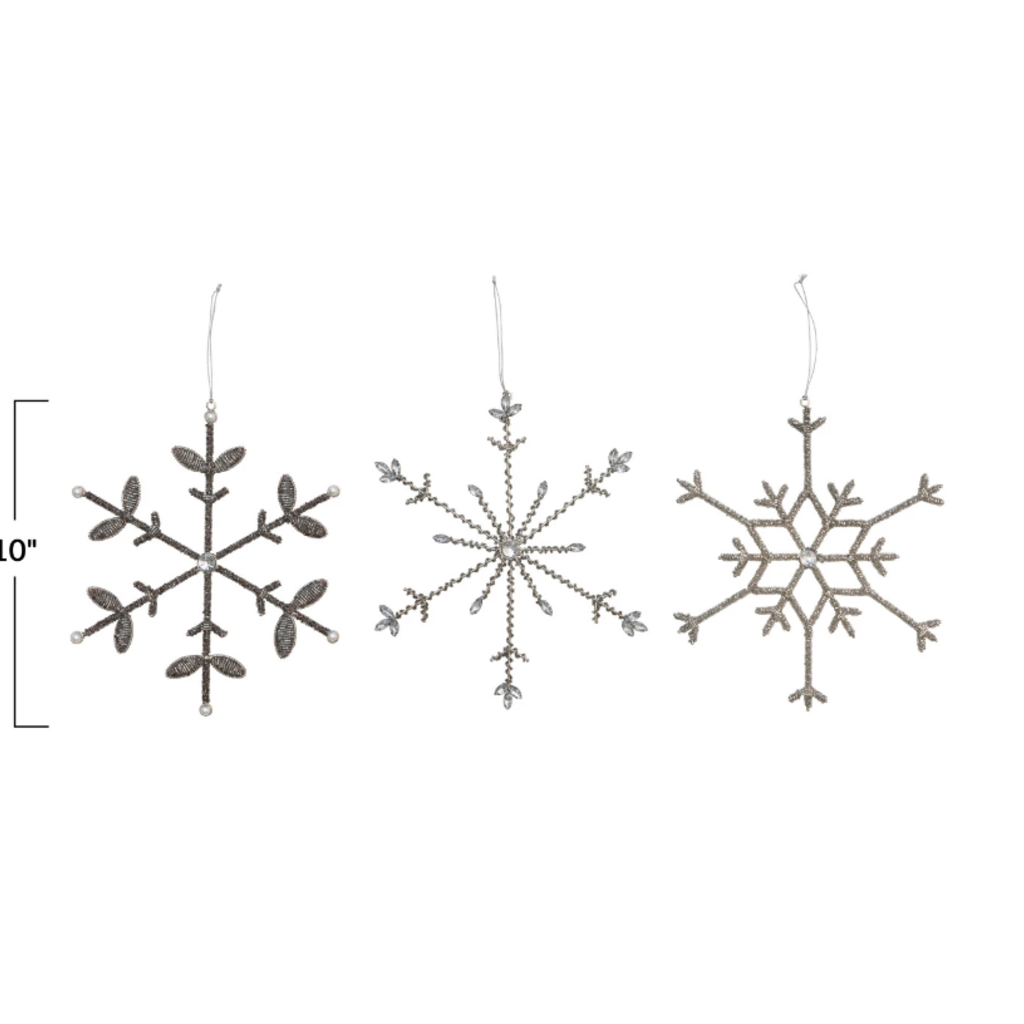Metal Jewel Snowflake Ornament, Silver,