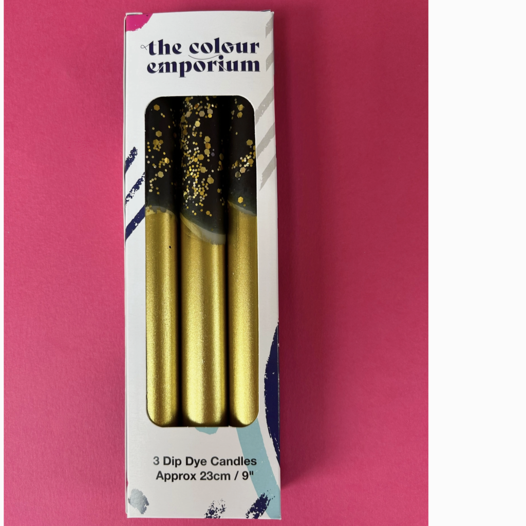 Black and Gold Dip Dye Dinner Candle Trio