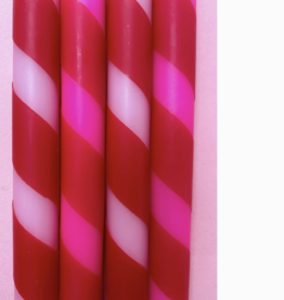 Pink Candy Cane Dip Dye Dinner Candle, Set of 4