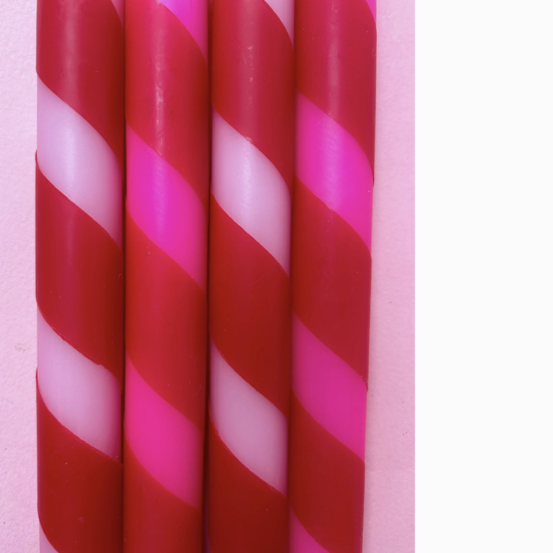 Pink Candy Cane Dip Dye Dinner Candle, Set of 4