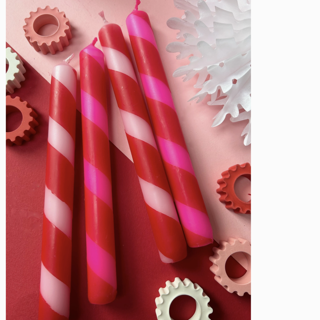 Pink Candy Cane Dip Dye Dinner Candle, Set of 4