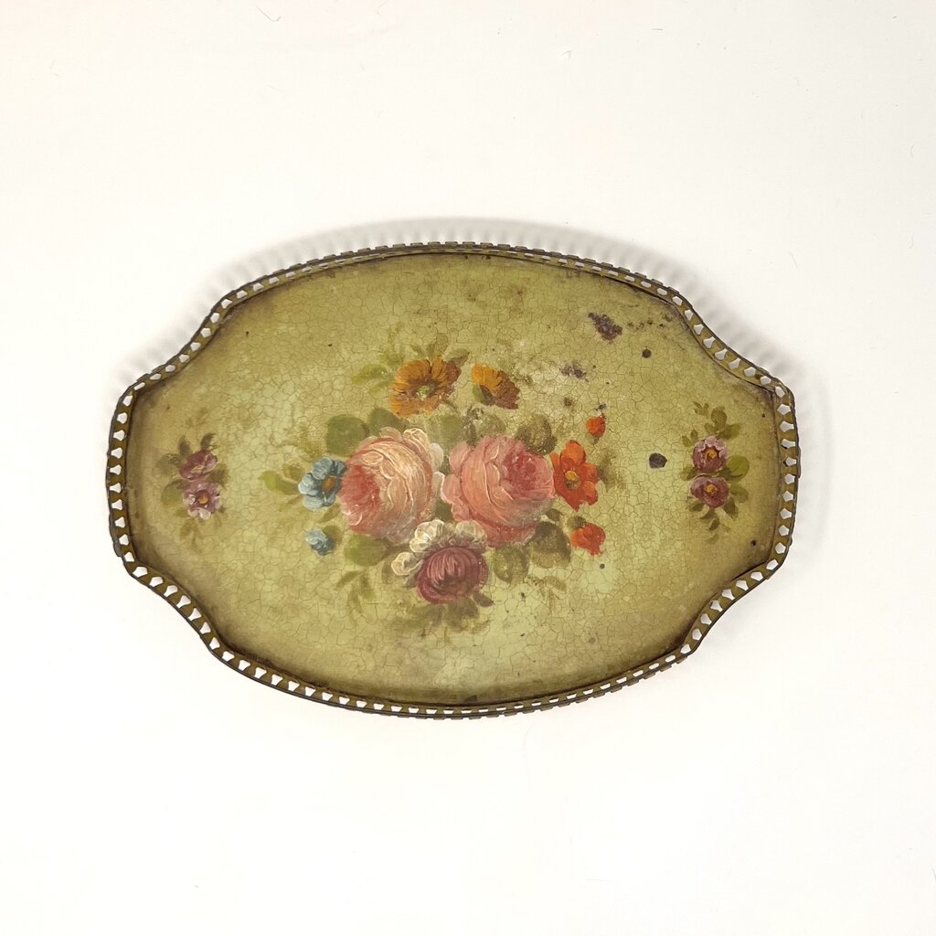 Antique Oval Painted Metal Tray