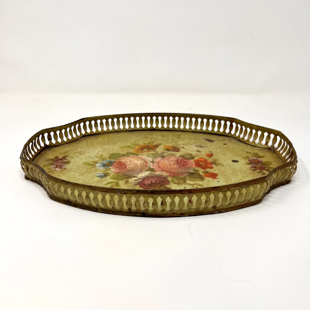 Antique Oval Painted Metal Tray
