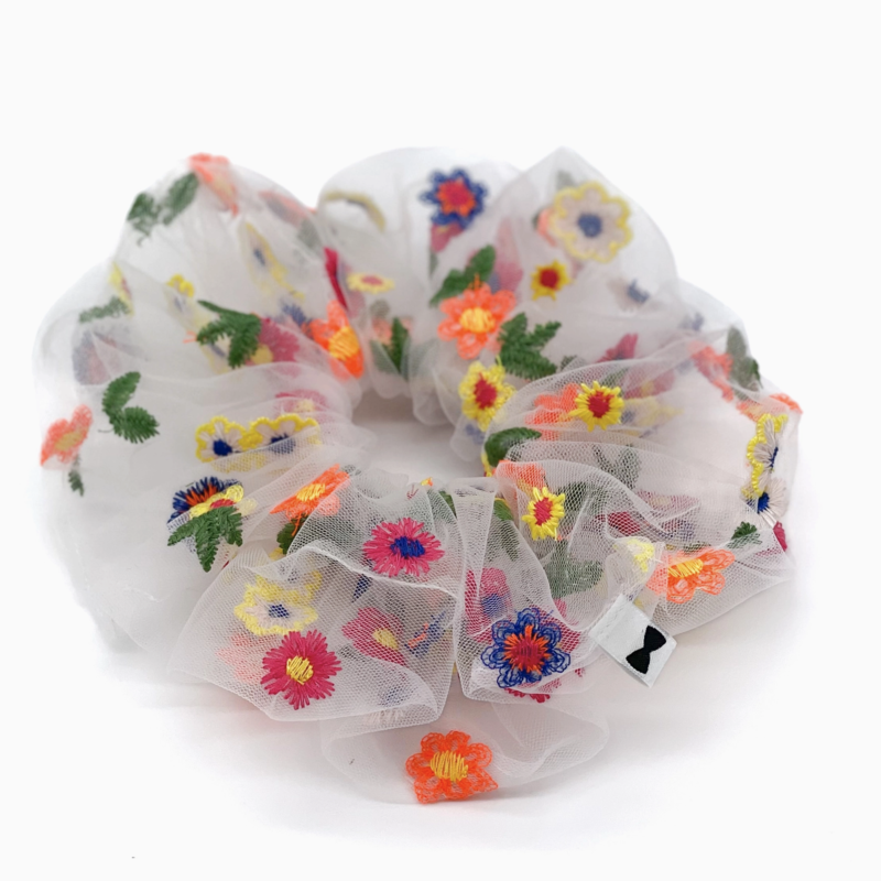 Embroidered Flower Scrunchie, Over sized