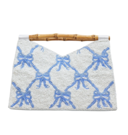 Bamboo Handle Clutch in Blue Bows